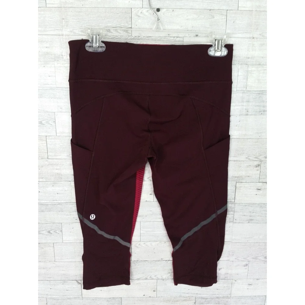 Lululemon Leggings Pants Maroon Pink Stripe Women's Size 6